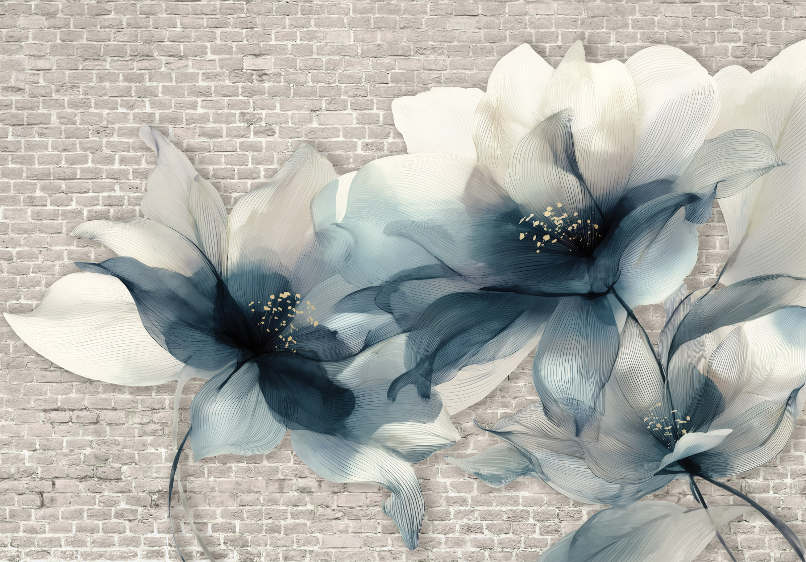 Фототапет Нежни абстрактни цветя в синьо и бежово – модерен лукс